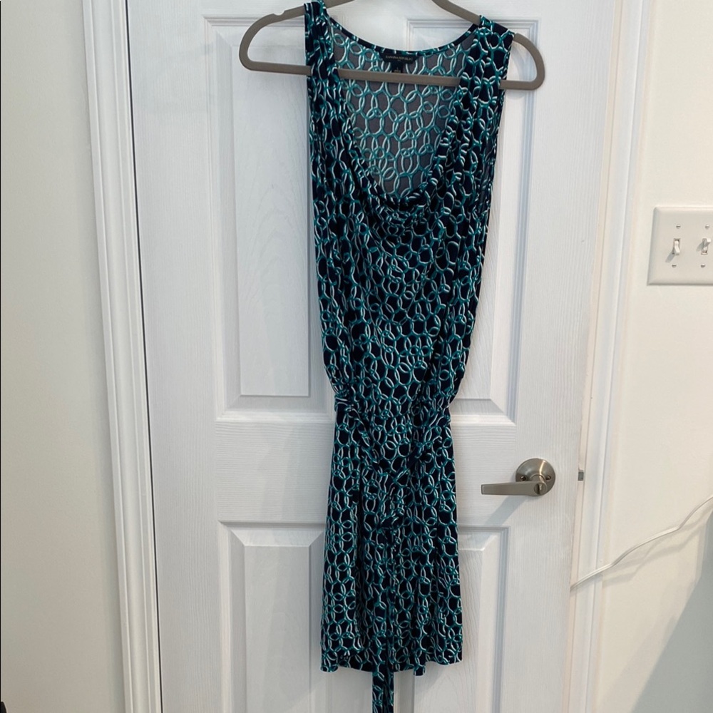 Banana Republic Factory Navy Green and White Patterned Women's Dress size L